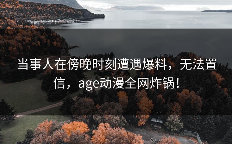 当事人在傍晚时刻遭遇爆料,无法置信,age动漫全网炸锅!